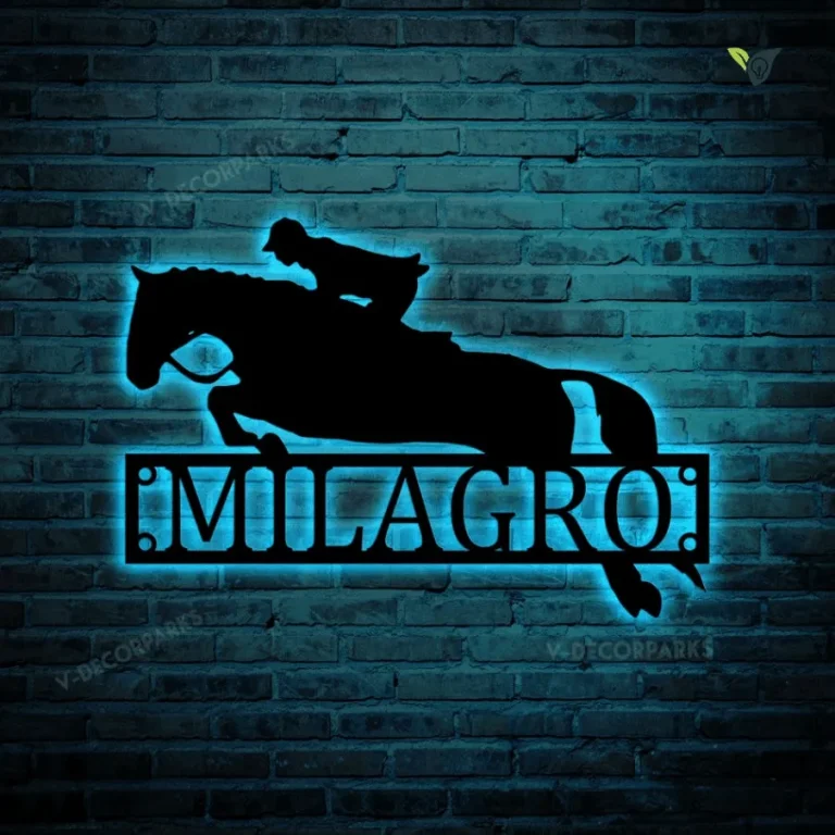 Custom Stall Metal Art With Led Lights, Jumping Horse Sign, Personalized Stall Plaque