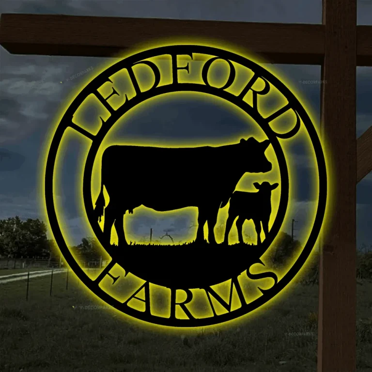 Personalized Cow Metal Sign With Led Lights, Custom Metal Cow And Calf Metal Wall Art, Metal Door Hanger, Ranch Sign, Farm Sign