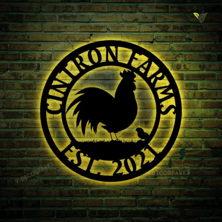 Chicken Coop Signs, Black Metal Chicken Wire, Custom Chicken Metal Wall Art With Led Light, Personalized Chicken Farm Hanging