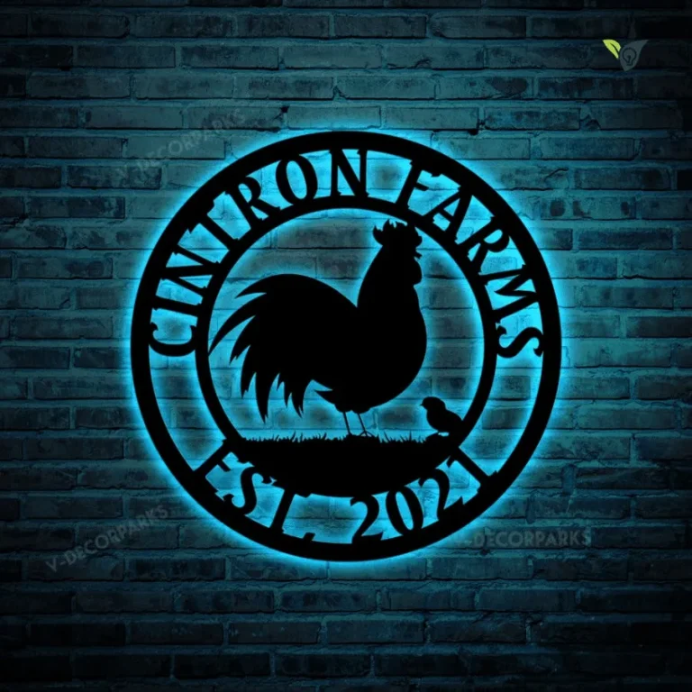 Chicken Coop Signs, Black Metal Chicken Wire, Custom Chicken Metal Wall Art With Led Light, Personalized Chicken Farm Hanging