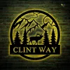 Elk Mountain Scene Family Name Metal Art With Led Lights, Front Entrance Family Name Sign, Handcrafted Metal Art, Wall DÃ©cor