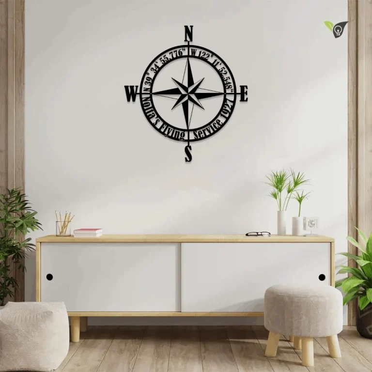 Personalized Compass Metal Sign With Led Lights, Custom Coordinates Sign, Nautical Decor, Housewarming Gift, Wedding Gift,metal Wall Art