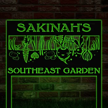 Custom Hanging Vegetable Garden Sign With Led Lights, Metal Vegetable Stand Signs, Outdoor Hanging Sign