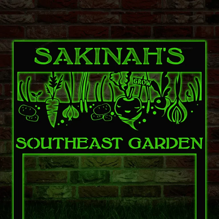 Custom Hanging Vegetable Garden Sign With Led Lights, Metal Vegetable Stand Signs, Outdoor Hanging Sign