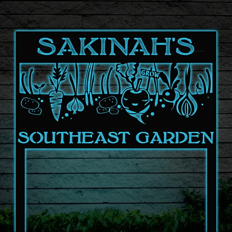 Custom Hanging Vegetable Garden Sign With Led Lights, Metal Vegetable Stand Signs, Outdoor Hanging Sign