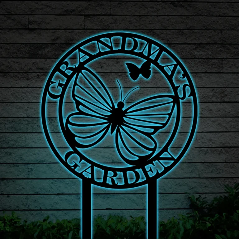 Butterfly Garden Stake Sign With Led Lights, Personalized Metal Sign, Garden Sign Board, Metal Art, Attractive Garden Plate, Custom Metal Garden Sign