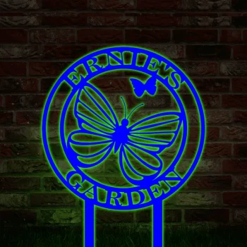 Butterfly Garden Stake Sign With Led Lights, Personalized Metal Sign, Garden Sign Board, Metal Art, Attractive Garden Plate, Custom Metal Garden Sign