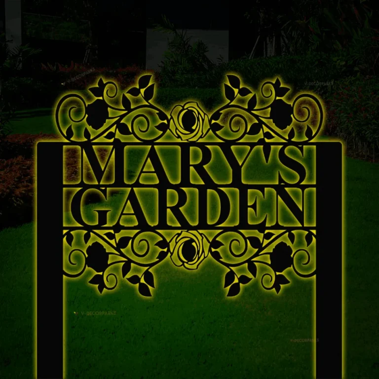 Floral Garden Stake Sign With Led Lights, Personalized Metal Sign, Garden Sign Board, Metal Art, Attractive Garden Plate