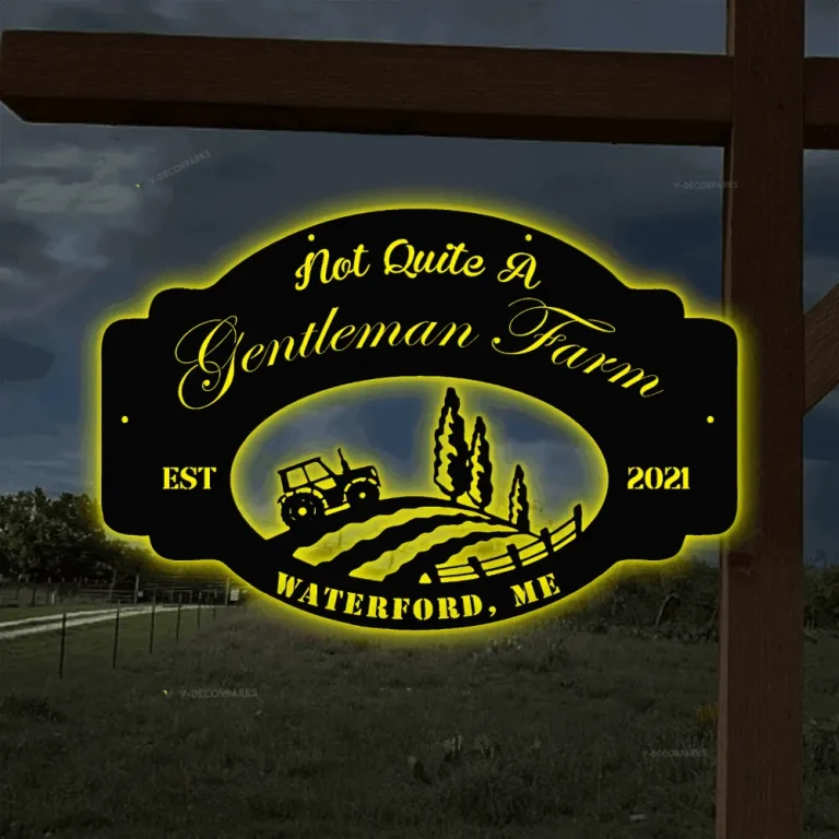Metal Farm Sign For House Outdoor Metal Sign For Home Decor With Led Lights, Large Metal Family Estate Sign Tractor Family Name Sign Farm Address
