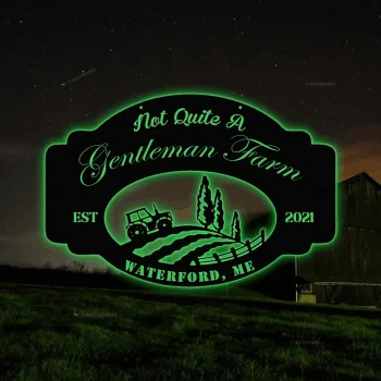 Metal Farm Sign For House Outdoor Metal Sign For Home Decor With Led Lights, Large Metal Family Estate Sign Tractor Family Name Sign Farm Address