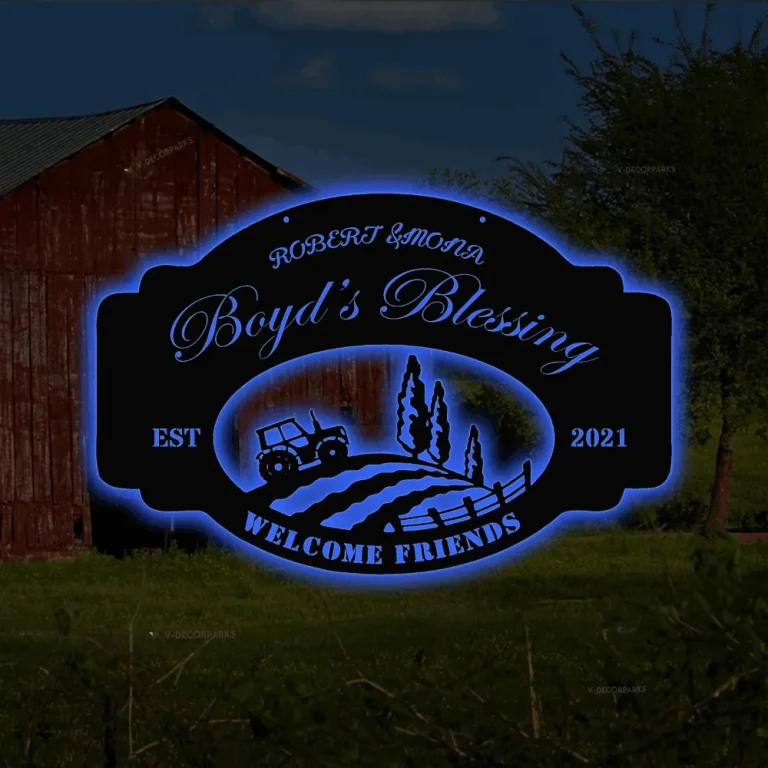 Metal Farm Sign For House Outdoor Metal Sign For Home Decor With Led Lights, Large Metal Family Estate Sign Tractor Family Name Sign Farm Address