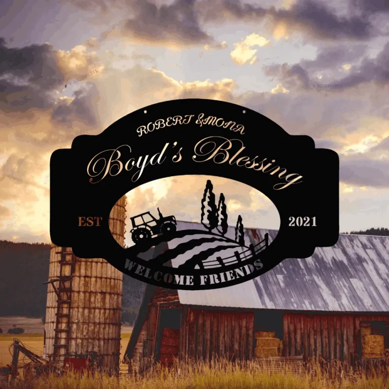 Metal Farm Sign For House Outdoor Metal Sign For Home Decor With Led Lights, Large Metal Family Estate Sign Tractor Family Name Sign Farm Address