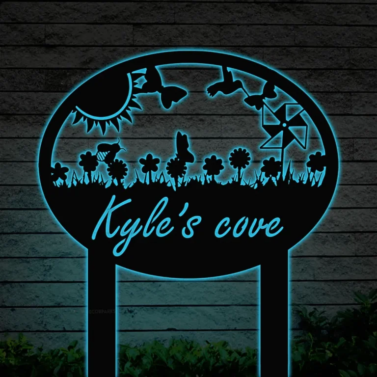 Metal Sign For Garden With Led Lights, Personalized Garden Sign, Custom Garden Sign On Stake, Metal Garden Sign, Nana Gift, Garden Gifts