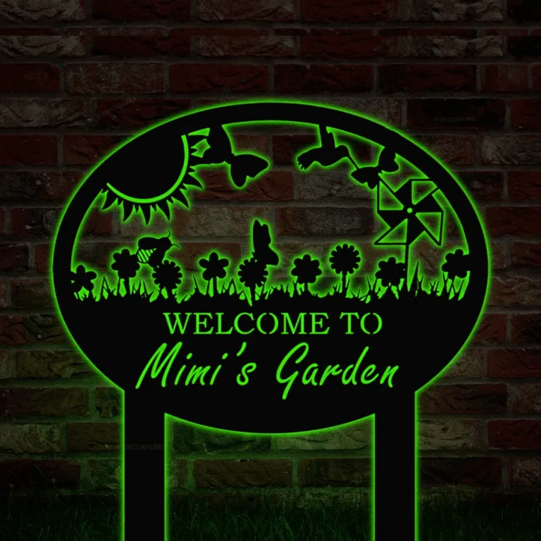 Metal Sign For Garden With Led Lights, Personalized Garden Sign, Custom Garden Sign On Stake, Metal Garden Sign, Nana Gift, Garden Gifts