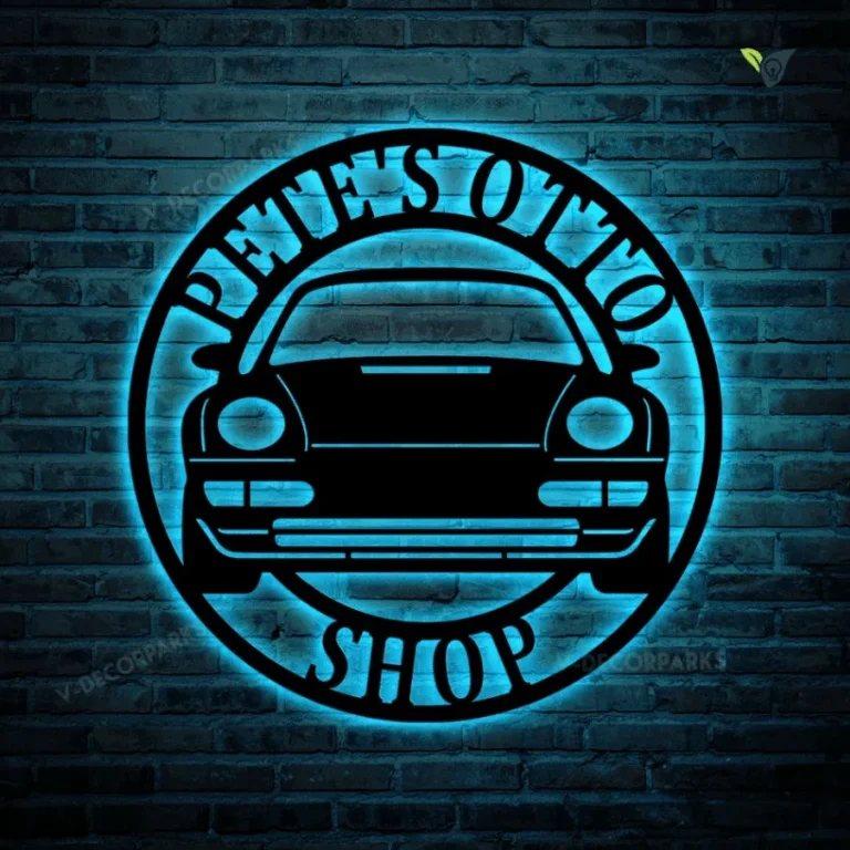 Porsche 911 Front View Silhouette Custom Name Wall Hanging Decor With Led Lights, Porsche Car Metal Art Sign, Perfect For Car Lovers