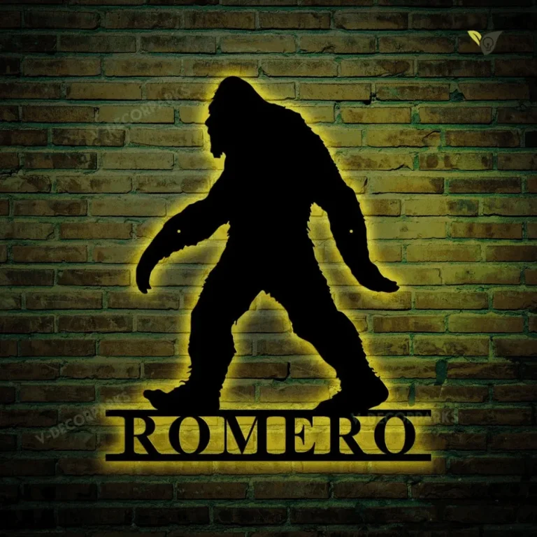 Bigfoot Personalized Metal Sign With Led Lights, Personalized Sasquatch Metal Sign With Led Lights, Custom Name Sasquatch Sign, Custom Bigfoot Sign