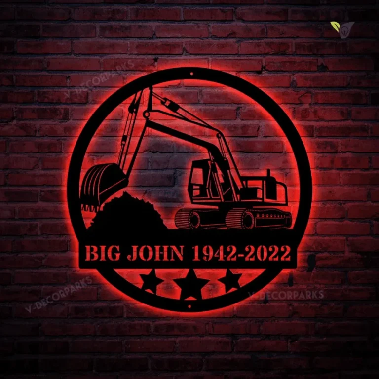 Personalized Excavator Metal Sign With Led Lights, Excavator Metal Wall Art, Gift For Him