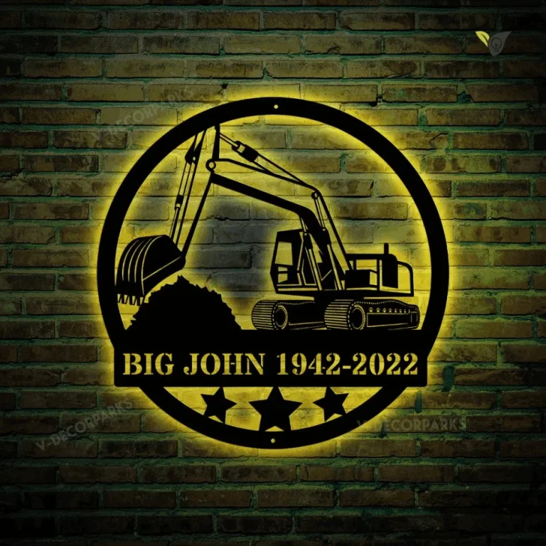 Personalized Excavator Metal Sign With Led Lights, Excavator Metal Wall Art, Gift For Him