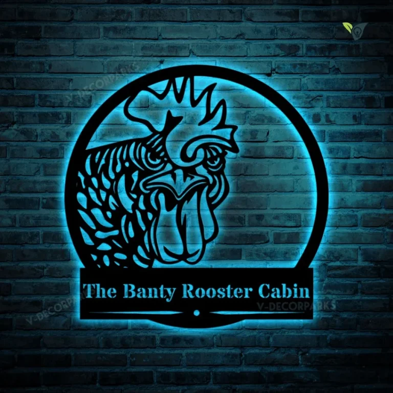 Custom Rooster Chicken Metal Art With Led Lights, Chicken Coop Sign, Chicken House Metal Wall Art With Led Light Outdoor Sign