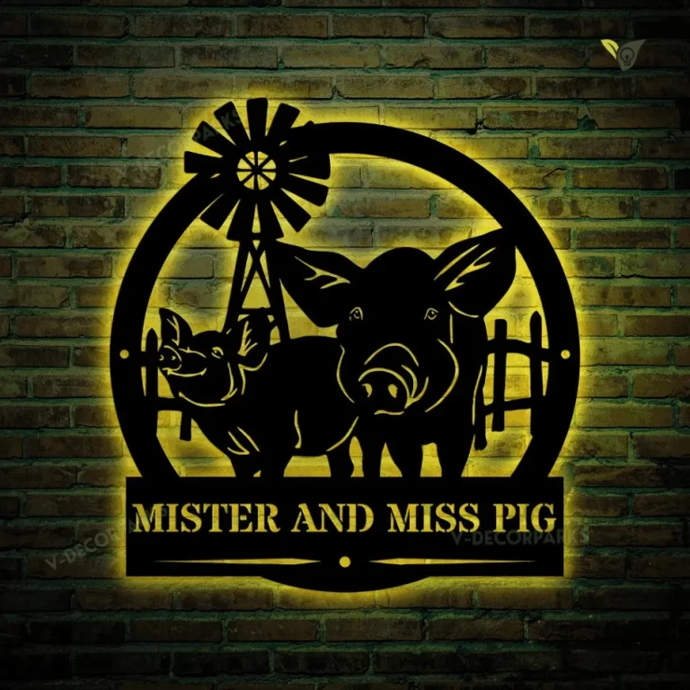 Personalized Pig Monogram Metal Pig Farm Sign With Led Lights