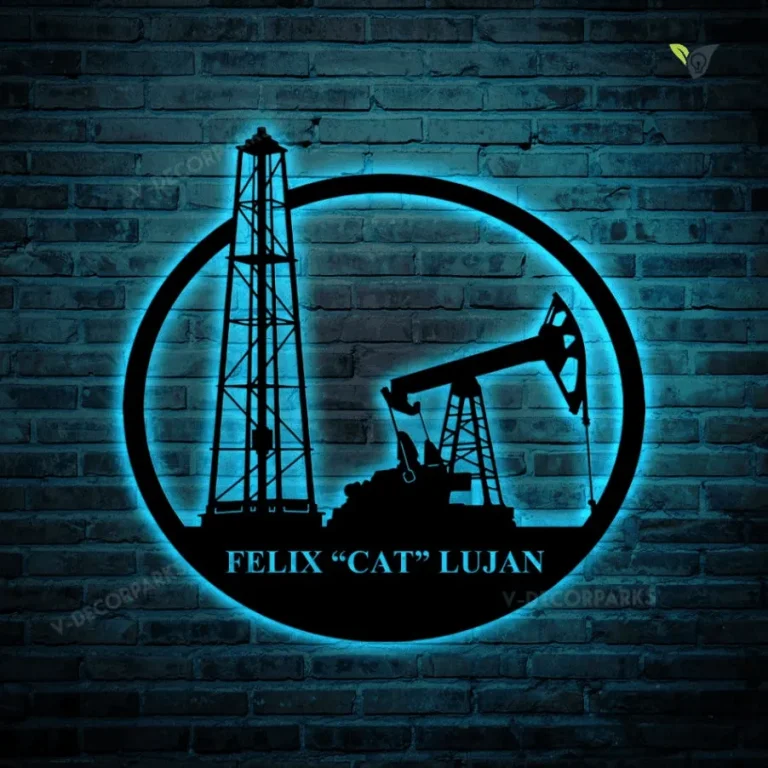 Custom Name Oil Rig Oil Field Metal Wall Art With Led Light, Offshore Custom Sign