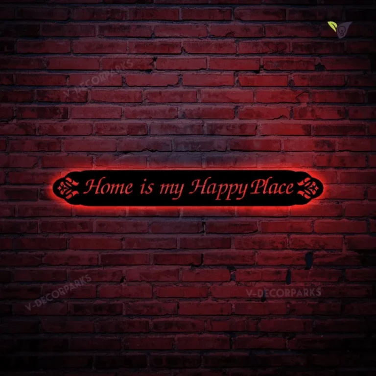 Home Is My Happy Place Metal Sign With Led Lights, Metal Wall Art, Metal House Sign