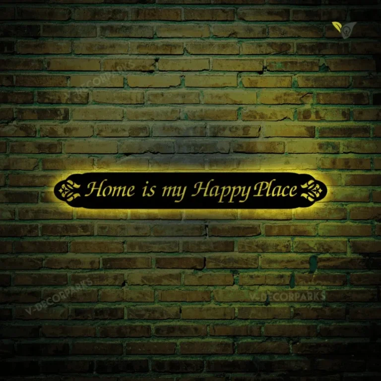 Home Is My Happy Place Metal Sign With Led Lights, Metal Wall Art, Metal House Sign