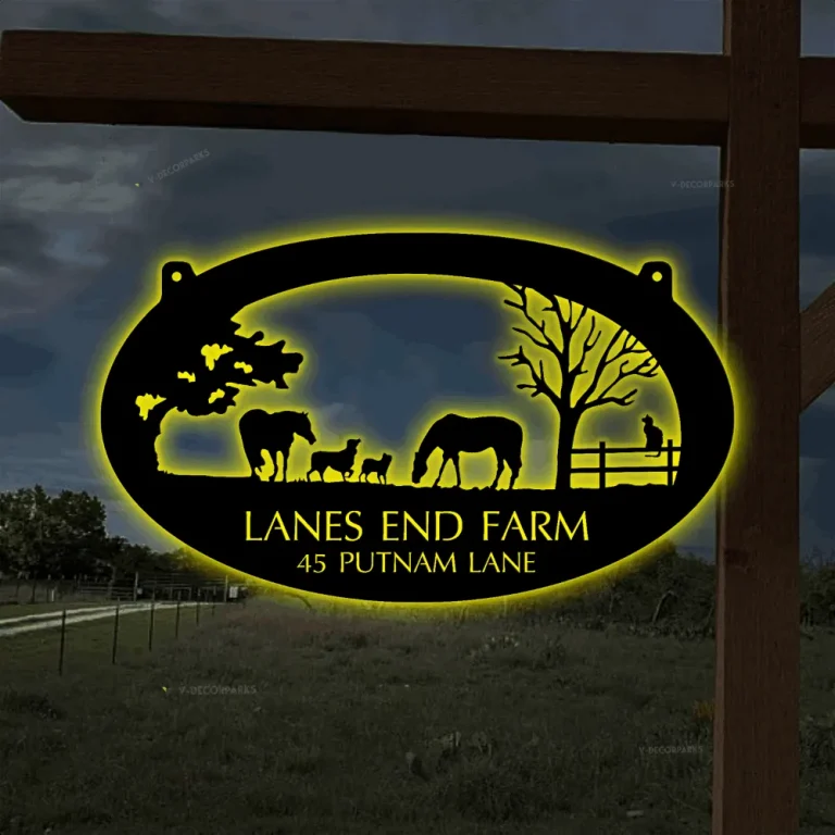 Personalized Metal Horses Sign With Led Lights , Farm Sign Horses Dog Fence Cat, Metal Wall Art, Metal House Sign