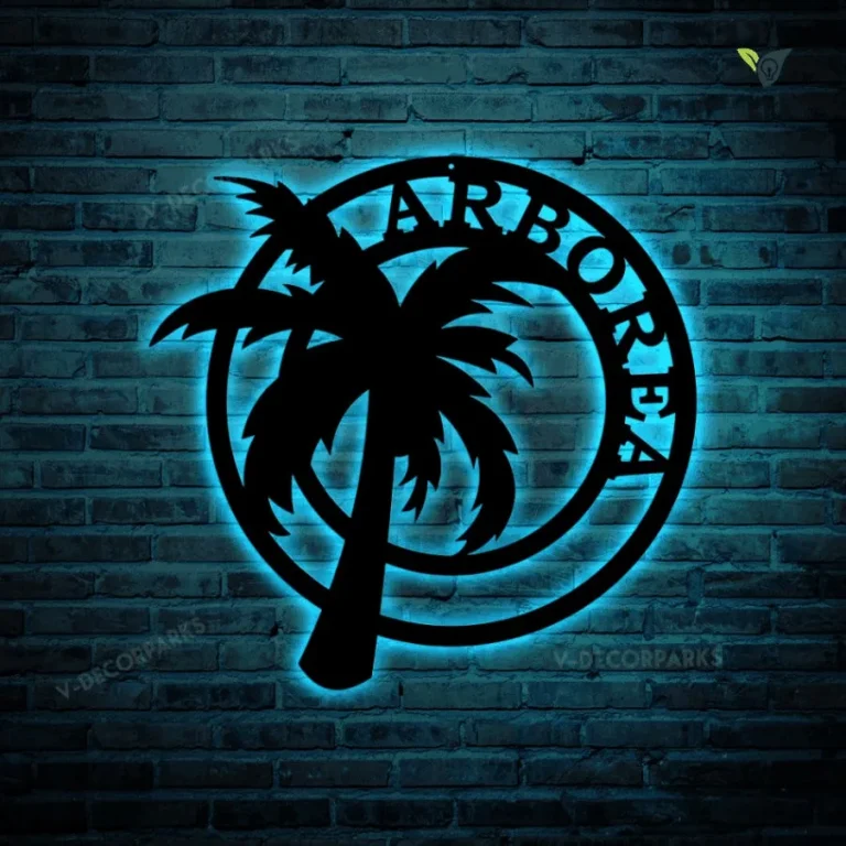 Palm Tree Monogram Customized Metal Sign With Led Lightss, Custom Metal Sign With Led Lights, Custom Signs, Metal Sign With Led Lights