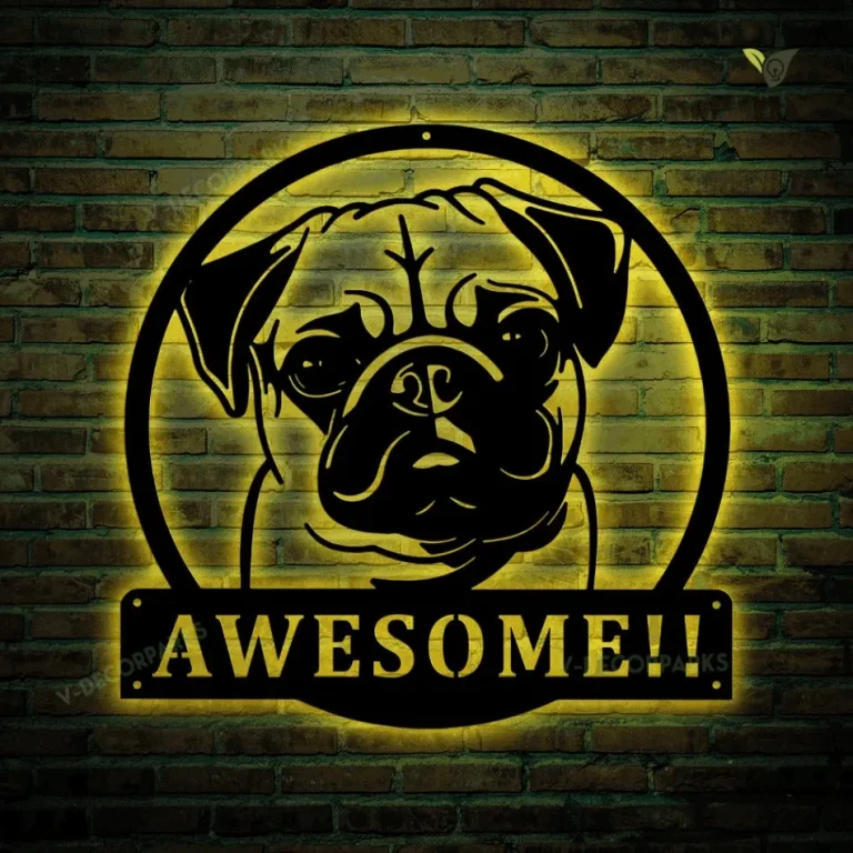 Personalized Pug Monogram Metal Wall Decor, Cut Metal Sign With Led Lights, Metal Wall Art, Metal House Sign