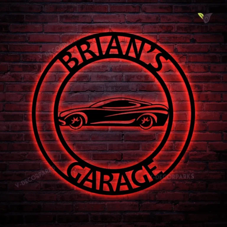 Personalized Custom Car Garage Metal Sign With Led Lights, Garage Metal Wall Art, Man Cave Metal House Sign