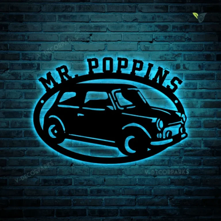 Mini Cooper Personalized Custom Metal Wall Art, Cut Metal Sign With Led Lights, Metal Wall Art, Metal House Sign