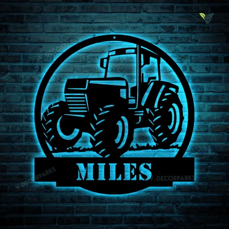 Farm Tractor Monogram Cut Metal Sign With Led Lights, Metal Wall Art, Metal House Sign