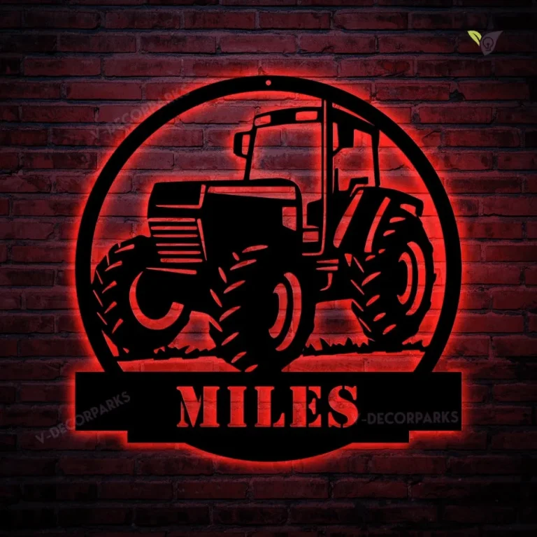 Farm Tractor Monogram Cut Metal Sign With Led Lights, Metal Wall Art, Metal House Sign