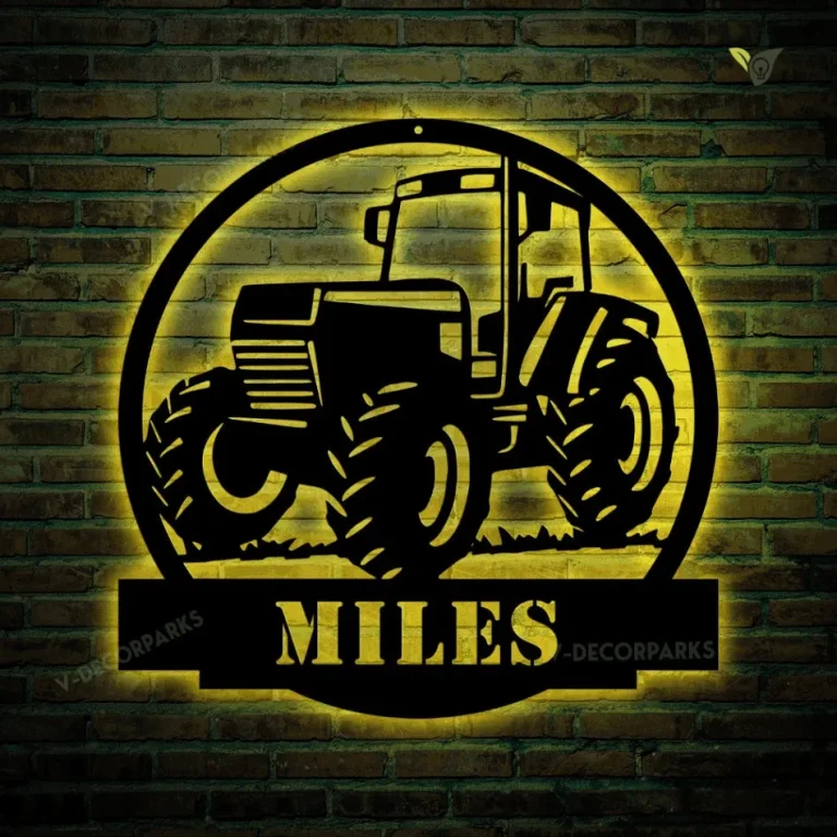 Farm Tractor Monogram Cut Metal Sign With Led Lights, Metal Wall Art, Metal House Sign