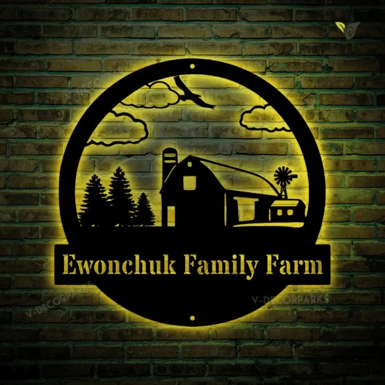 Personalized Name Farm Metal Sign With Led Lights, Custom Family Name Cut Metal Sign With Led Lights, Metal Wall Art, Farm Metal House Sign