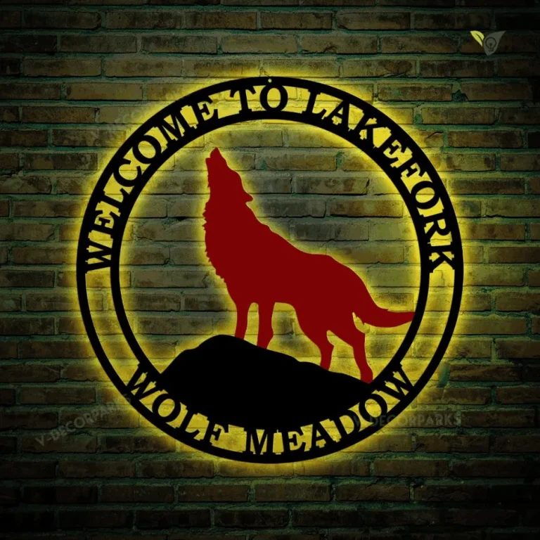 Personalized Wolf Ranch Farm Metal Sign With Led Lights, Metal Wall Art, Metal House Sign