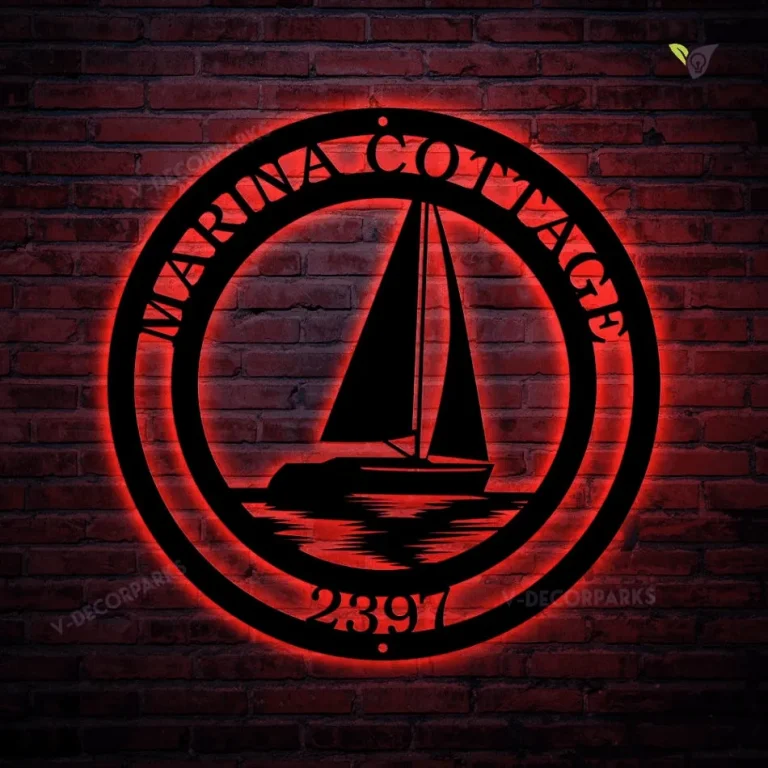 Sail Boat Personalized Metal Sign With Led Lights, Cut Metal Sign With Led Lights, Metal Wall Art, Metal House Sign