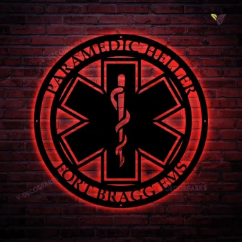 Star Of Life Paramedic Emt Metal Sign With Led Lights, Metal Wall Art, Metal House Sign