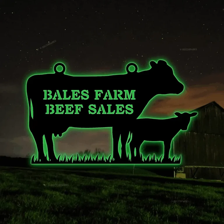 Personalized Angus Cow Farm Sign With Led Lights, Cut Metal Sign, Metal Wall Art, Metal House Sign