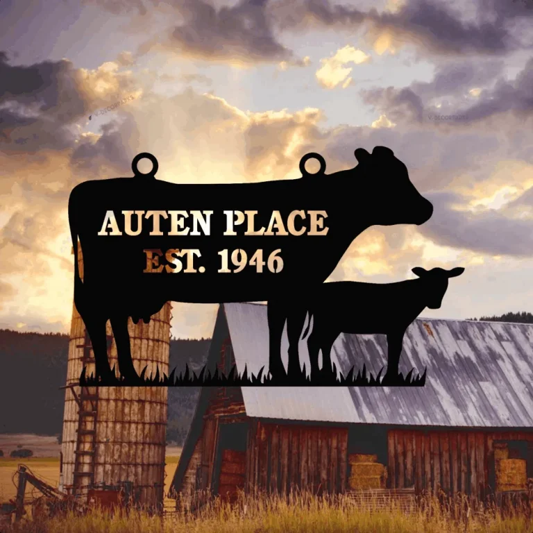 Personalized Angus Cow Farm Sign With Led Lights, Cut Metal Sign, Metal Wall Art, Metal House Sign