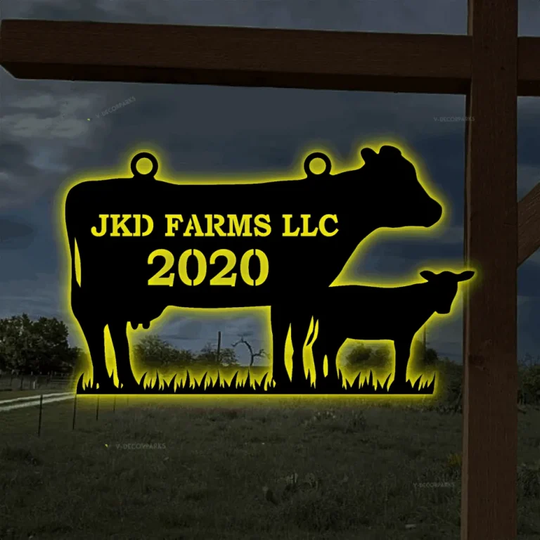 Personalized Angus Cow Farm Sign With Led Lights, Cut Metal Sign, Metal Wall Art, Metal House Sign