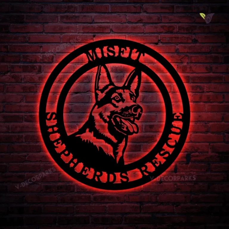 German Shepherd Established Sign, Cut Metal Sign With Led Lights, Metal Wall Art, Metal House Sign