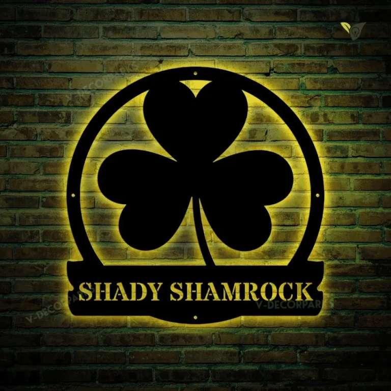 Shamrock Monogram, Cut Metal Sign With Led Lights, Metal Wall Art, Metal House Sign