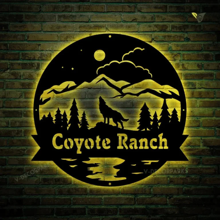 Howling Coyote Monogram, Cut Metal Sign With Led Lights, Metal Wall Art ...