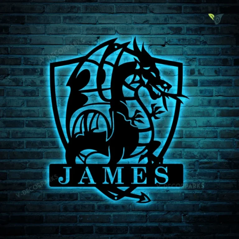 Custom Dragon Metal Sign With Led Lights, Dragon Wall Decor, Dragon Nursery Decor, Boys Room, Dragon Metal Sign, Personalized Dragon Name Sign