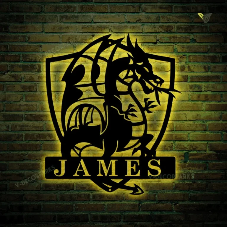 Custom Dragon Metal Sign With Led Lights, Dragon Wall Decor, Dragon Nursery Decor, Boys Room, Dragon Metal Sign, Personalized Dragon Name Sign