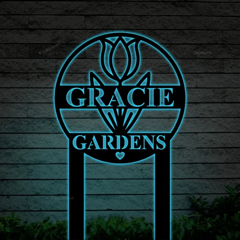 Personalized Garden Sign With Stake With Led Lights, Metal Sign For Garden, Flower Garden Sign, Custom Garden Sign On Stake, Outdoor Metal Garden Sign