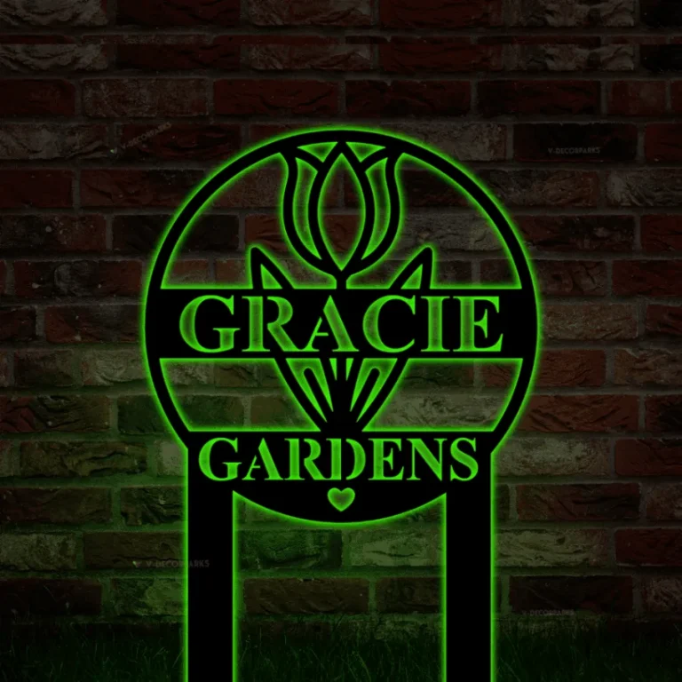 Personalized Garden Sign With Stake With Led Lights, Metal Sign For Garden, Flower Garden Sign, Custom Garden Sign On Stake, Outdoor Metal Garden Sign