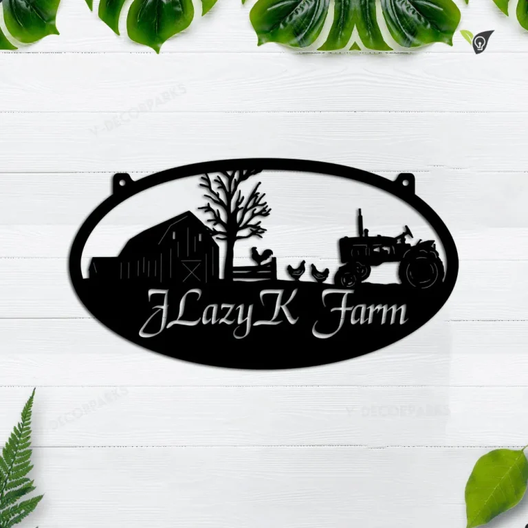 Personalized Metal Farm Sign With Tractor And Chickens, Farmhouse Decoration, Gift For Farmer, Custom Name Metal Sign For Farmer